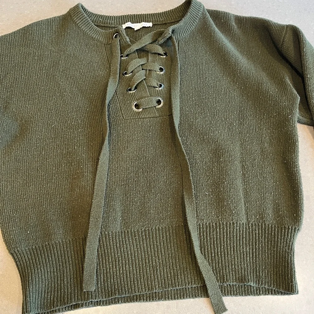 Endless Rose Olive Lace-Up Crewneck Sweater